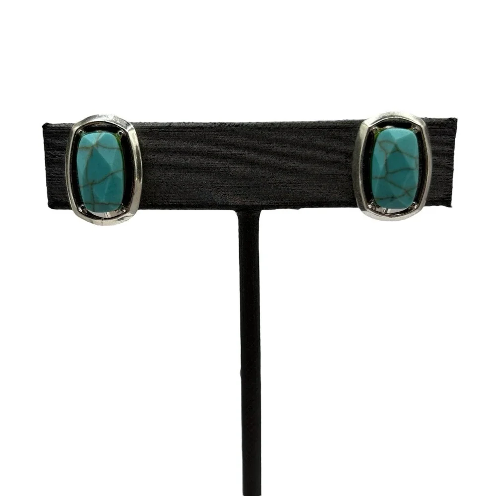 Faux Turquoise Clip On Earrings Silver‎ Tone Vintage TJG The Jewelry Group Open